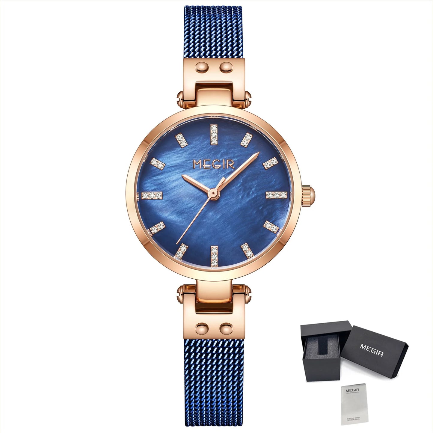 MEGIR 2025 Women's Luxury Top Brand Quartz Watch Waterproof Wristwatch with Stainless Steel Band Round 28mm Dial Montre Femme