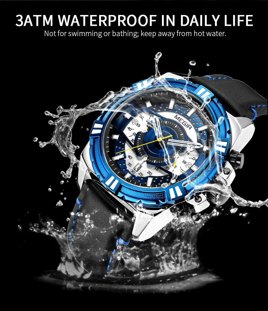 MEGIR 2118 Luxury Watches for Men Fashion Leather Sports Wristwatch Calendar Luminous Quartz Watch Man Casual Clock Montre Homme