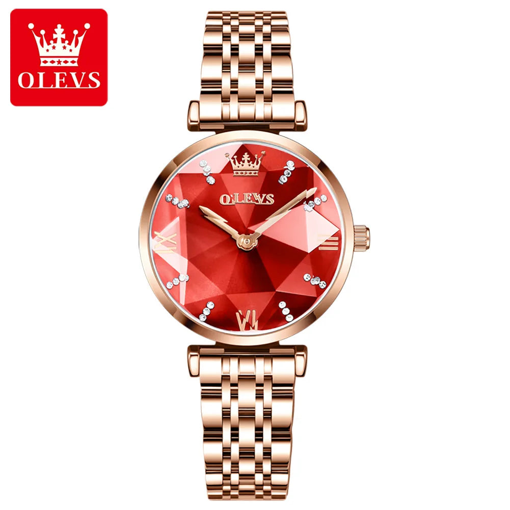 OLEVS 6642 Women Watches Luxury Rose Gold Stainless Steel Waterproof Watch Elegant Ladies Dress Watch Gift for Wife Montre Femme