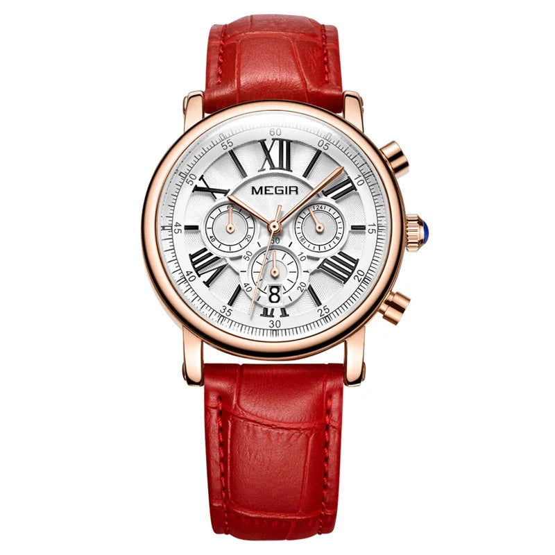 MEGIR 2058 Luxury Ladies Colors Watch Costume Stainless Steel Strap Custom Logo Chronograph Concise Casual Watch Montre Femme