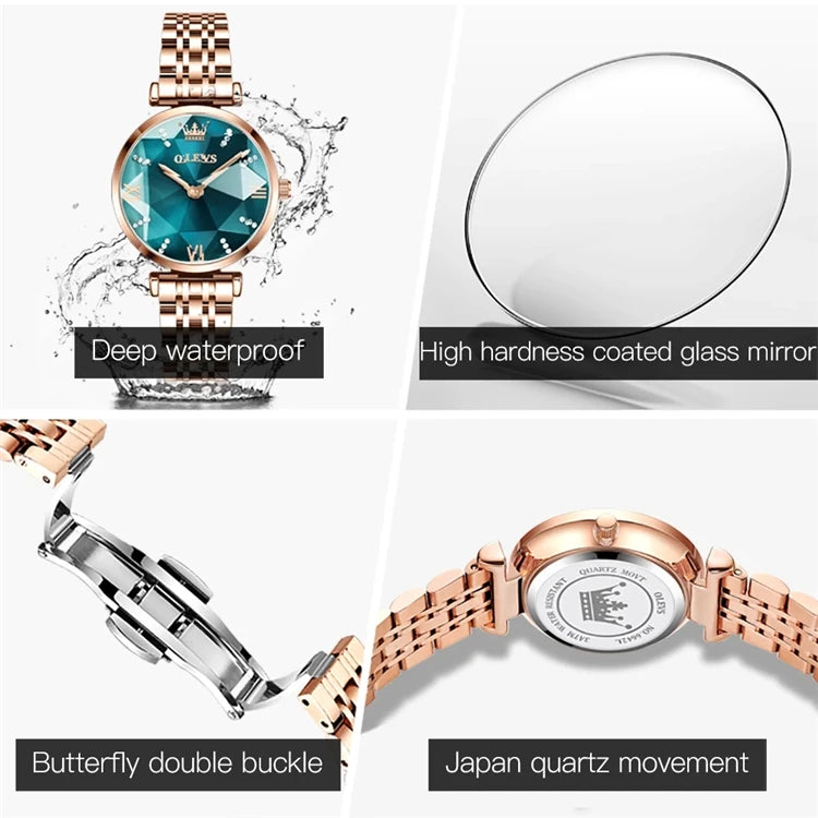 OLEVS 6642 Women Watches Luxury Rose Gold Stainless Steel Waterproof Watch Elegant Ladies Dress Watch Gift for Wife Montre Femme