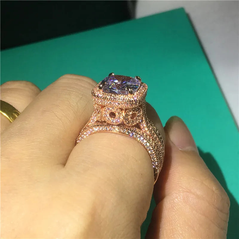 Ensemble de matiques vintage en or rose 18 carats pour hommes et femmes, diamant CZ, bijoux en argent regardé 925, matiques de fiançailles et de mariage, 3 en 1