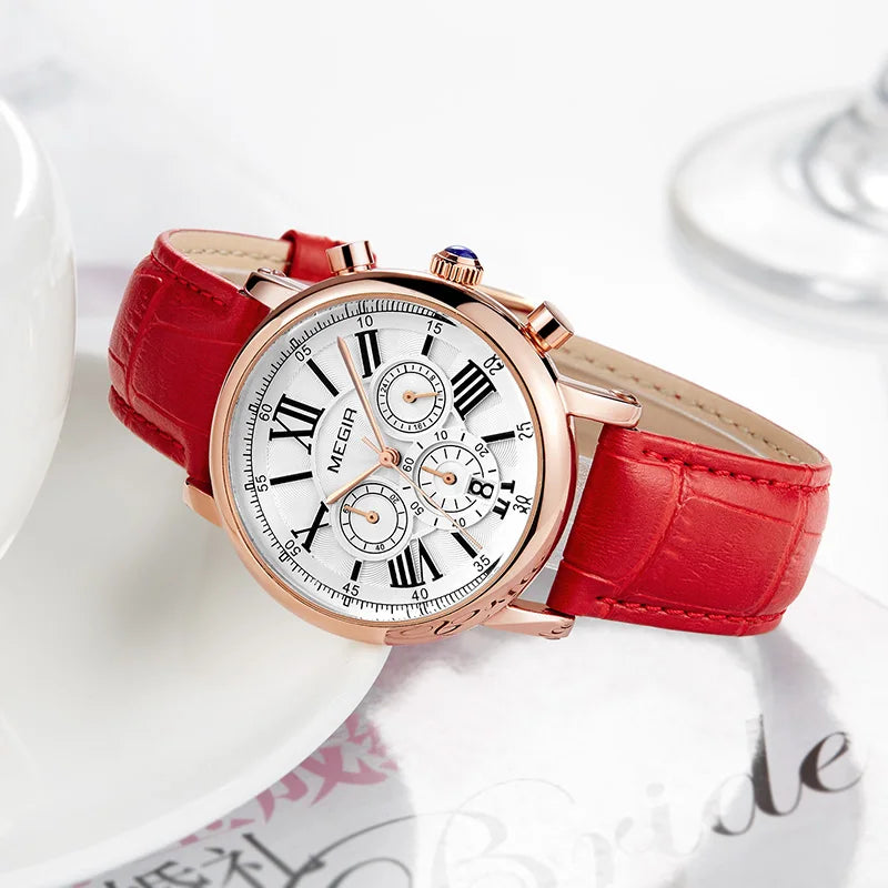 MEGIR 2058 Luxury Ladies Colors Watch Costume Stainless Steel Strap Custom Logo Chronograph Concise Casual Watch Montre Femme
