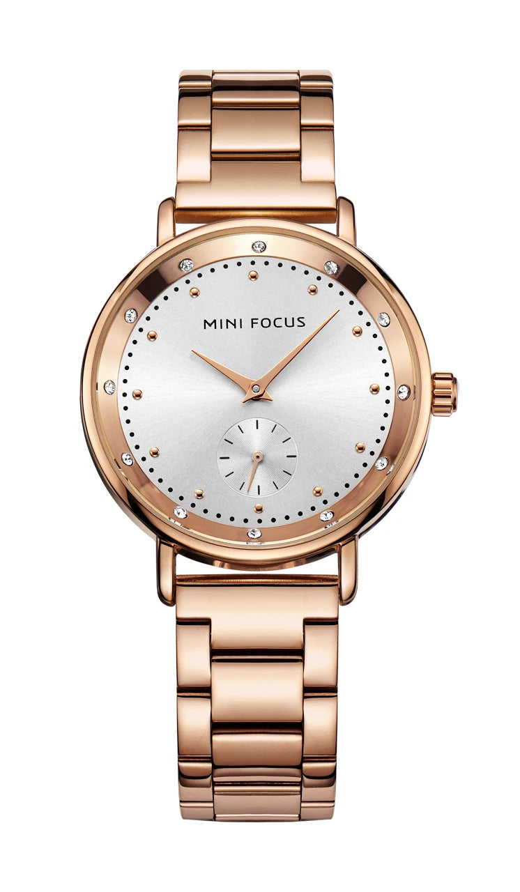 Montre Femme Mini Focus MF0037L Fashion Women Dress Watches Rose Gold Stainless Steel Band Waterproof Ladies Quartz Watch