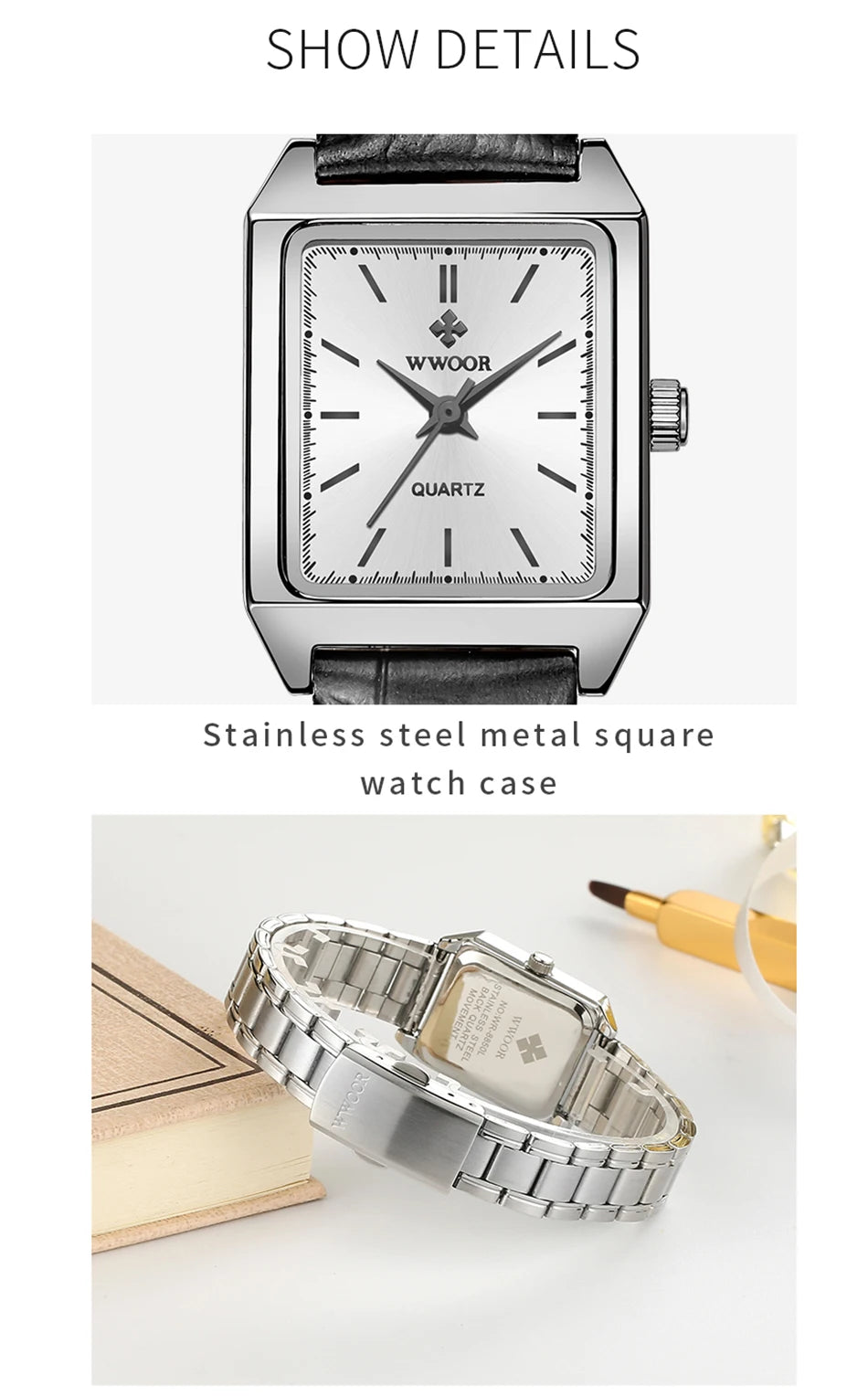 Montre Femme 2024 WWOOR marque de luxe femmes montres mode Rectangle petite Montre Femme Quartz robe dames Bracelet Montre-Bracelet