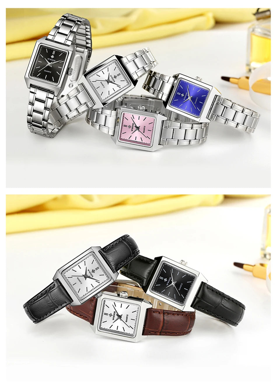 Montre Femme 2024 WWOOR marque de luxe femmes montres mode Rectangle petite Montre Femme Quartz robe dames Bracelet Montre-Bracelet