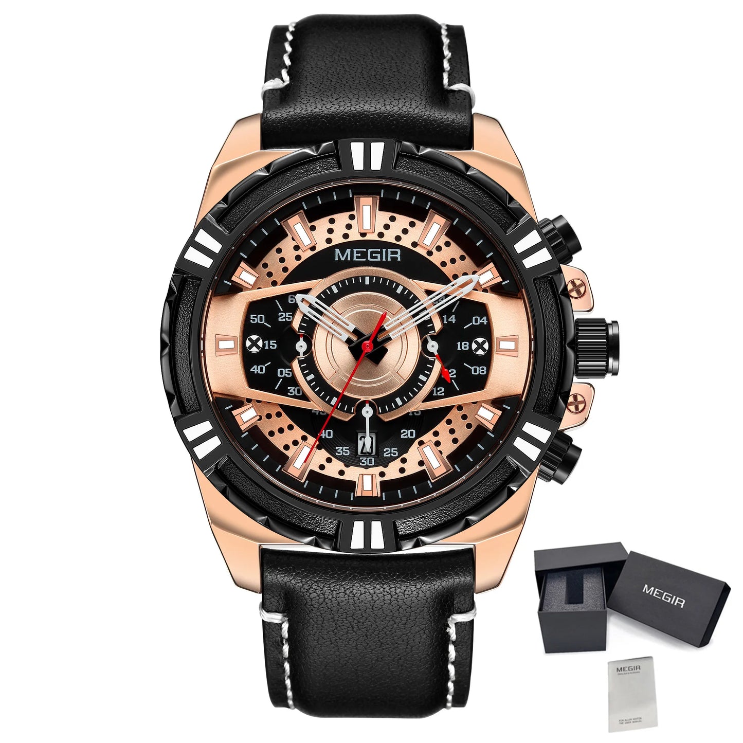 MEGIR 2118 Luxury Watches for Men Fashion Leather Sports Wristwatch Calendar Luminous Quartz Watch Man Casual Clock Montre Homme