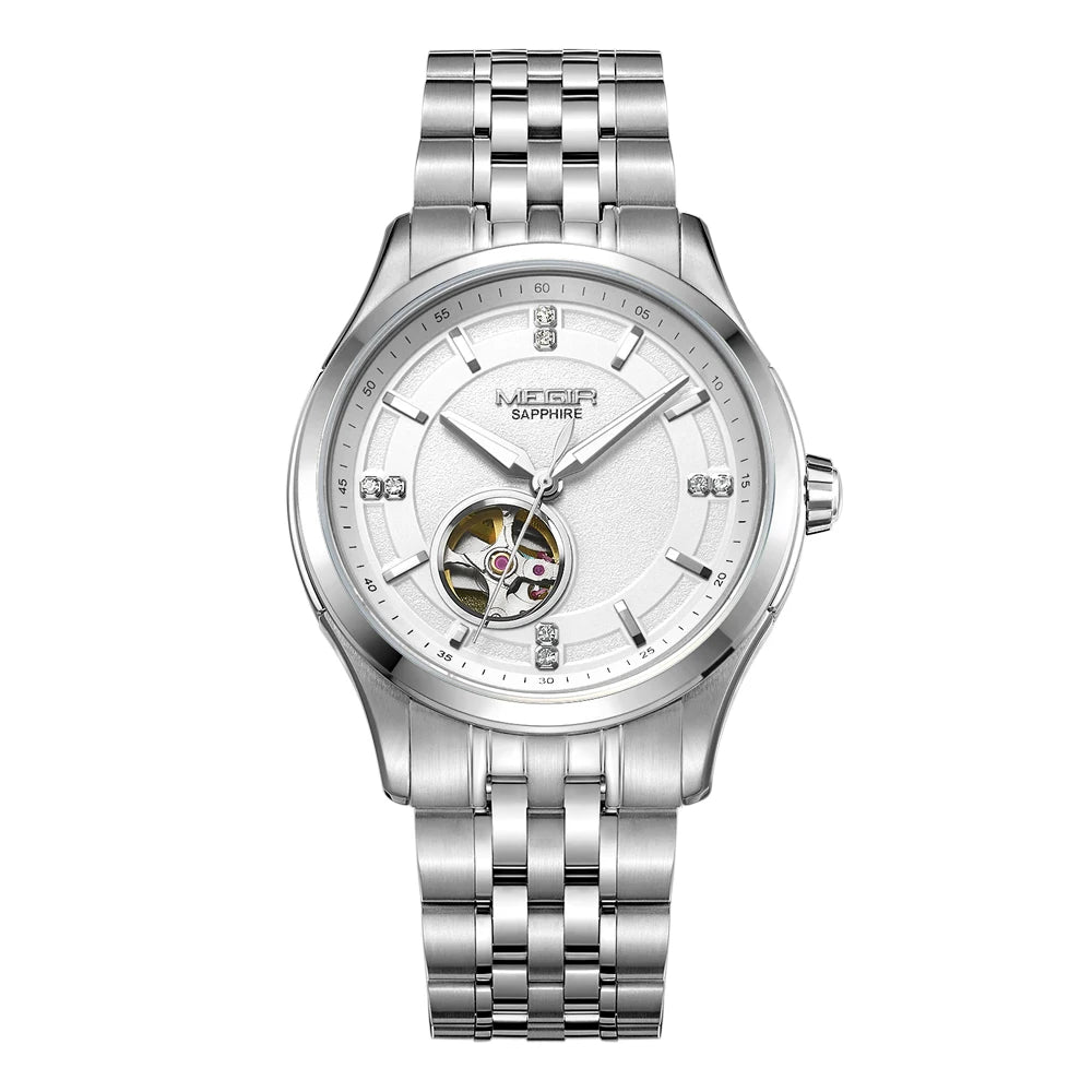 MEGIR Top Brand Luxury Business Watch Men Stainless Steel Waterproof Automatic Mechanical WristWatch Big Dial Montre Homme 62055