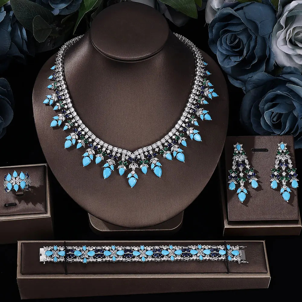 Ensemble de bijoux de mariée de luxe avec zircon cubique contre-indiqué, 4 pièces, vente chaude, Dubaï, 2024
