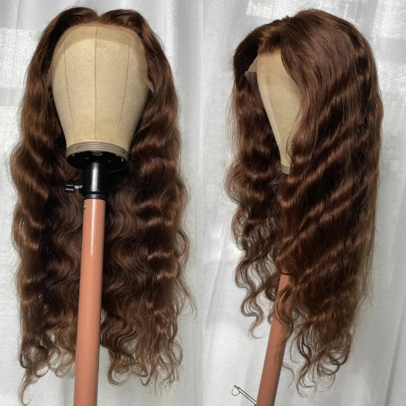 Perruque Lace Front Wig Body Wave brésilienne transparente HD, brun chocolat, brun foncé, 13x4, 28 ", 30", pre-plucked