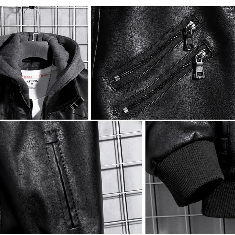 Veste Cuir Premium Lencensa - Capuche Style Harajuku - Qualité Exceptionnelle Hiver