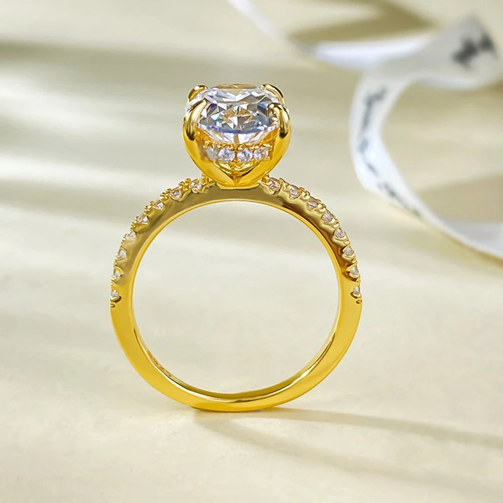 Bague Argent 925 Plaqué Or 18K - Saphir Ovale 8x12mm Laboratoire