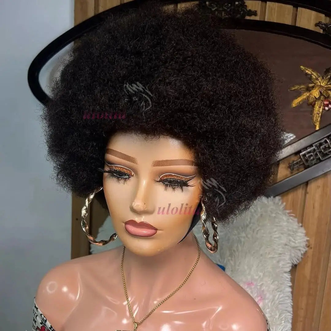 Cheveux péruviens Pixie court Afro crépus bouclés Bob coupe rebondissant pas cher pleine Machine faite perruques de cheveux humains pour les femmes noires sans colle Remy