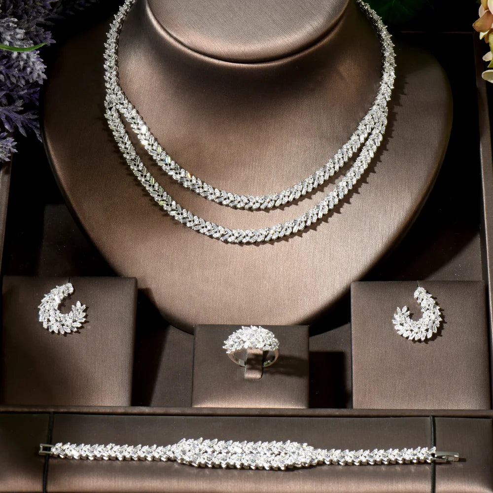 Ensemble de bijoux de mariée de luxe avec zircon cubique contre-indiqué, 4 pièces, vente chaude, Dubaï, 2024