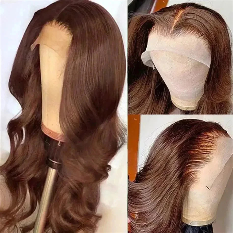 Perruque Lace Front Wig Body Wave brésilienne transparente HD, brun chocolat, brun foncé, 13x4, 28 ", 30", pre-plucked
