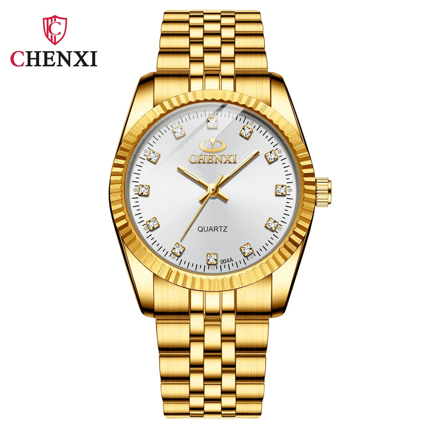 CHENghts-Montre de couple à quartz en acier inoxydable doré pour femme, horloge de luxe