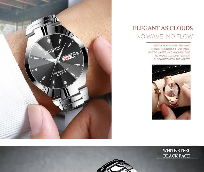 FNGEEN-Montre à Quartz de Luxe en Acier Inoxydable pour Homme et Femme, Montre-Bracelet Étanche pour Couple, Amoureux, 2023, 5808