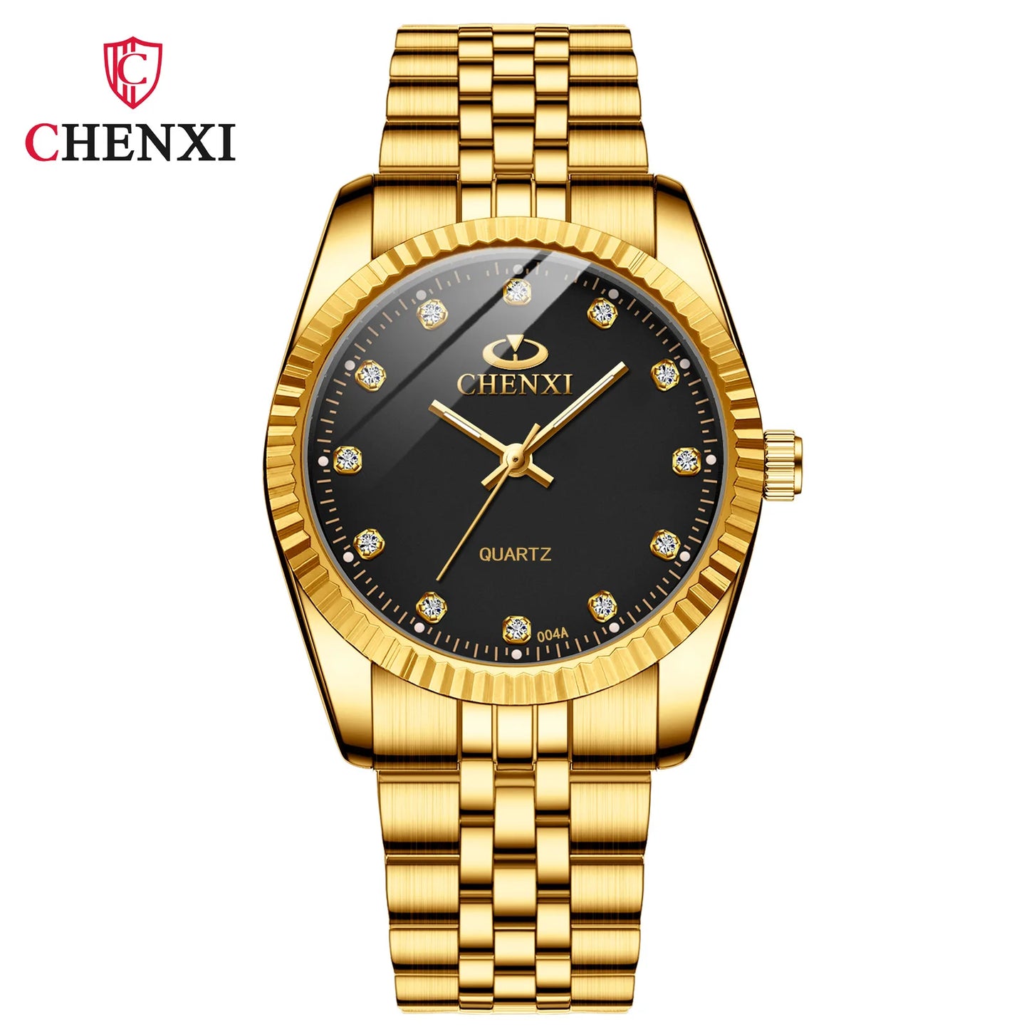 CHENghts-Montre de couple à quartz en acier inoxydable doré pour femme, horloge de luxe