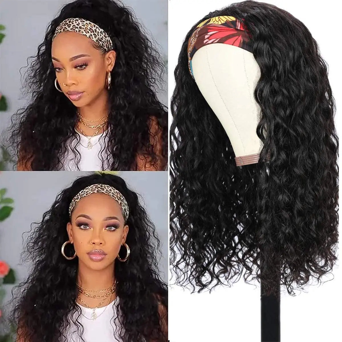 Perruque brésilienne courte vague d'eau bandeau perruques de cheveux humains pour les femmes courte bouclée aucune dentelle bandeau perruque 180 densité perruque de cheveux humains