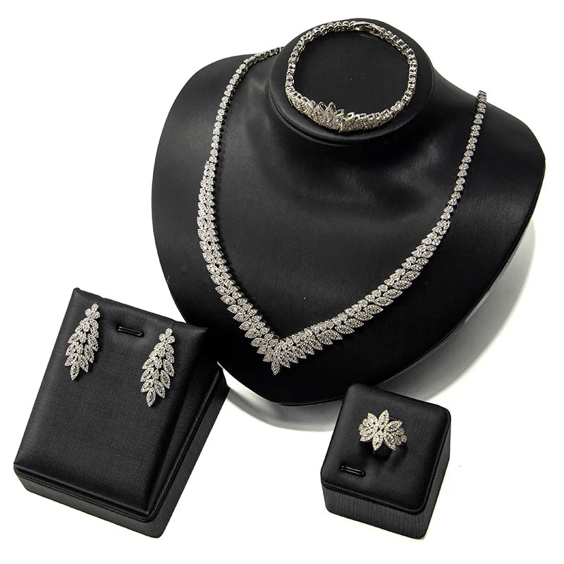 Ensemble de bijoux de mariée de luxe avec zircon cubique contre-indiqué, 4 pièces, vente chaude, Dubaï, 2024
