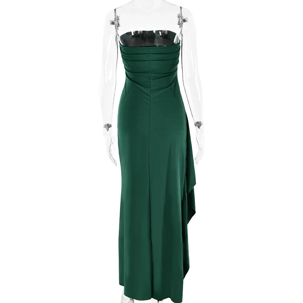Robe Maxi fendue, épaules dénudées, élégante, taille haute, tenue de Club pour femmes, Sexy, sans bretelles, robe froncée