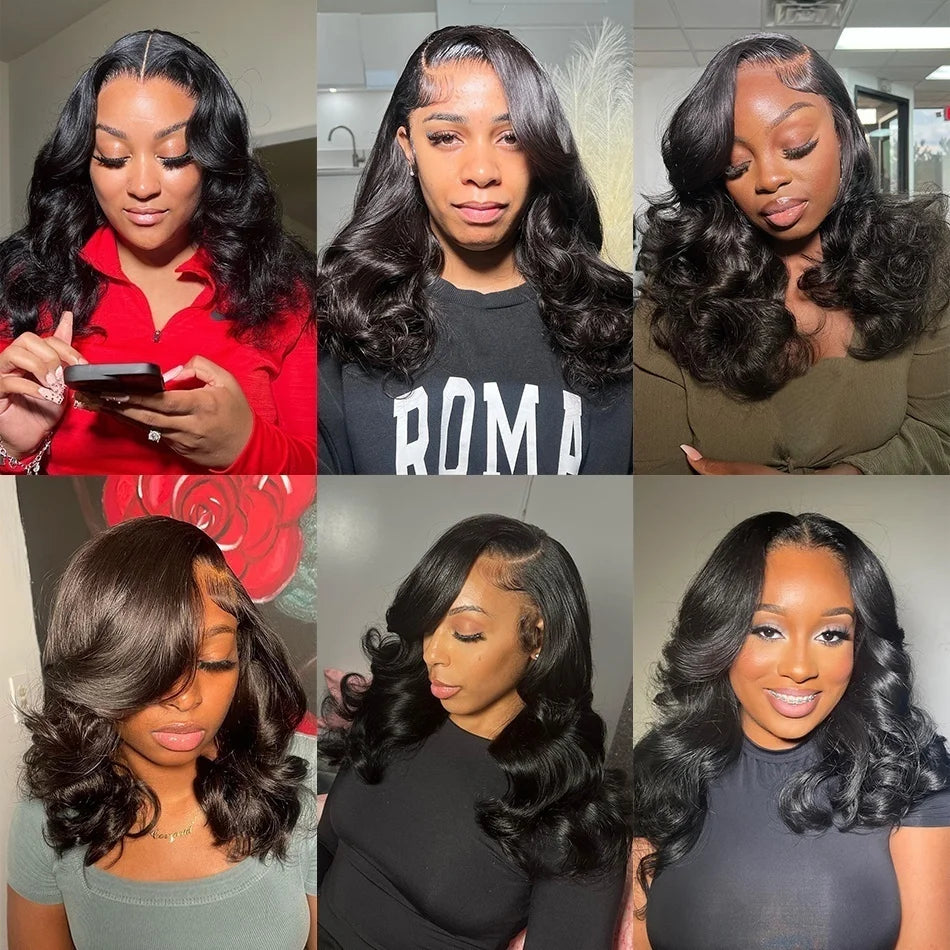 Perruques brésiliennes Bob Body Wave 13x4 Transparent dentelle avant cheveux humains vague lâche perruque courte 200% densité dentelle frontale Remy perruques