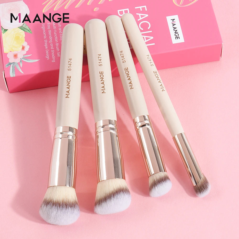 MAANGE-Kit de pinceaux de maquillage pour le visage pour femme, correcteur de fond de teint, poils doux, outil de beauté impeccable, coffret cadeau, 4 pièces