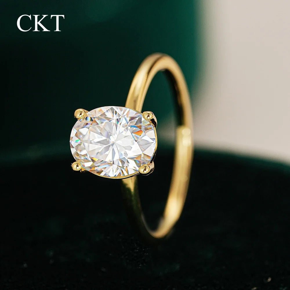 Bague Ovale Or 18K Moissanite 2ct - Sertissage 4 Griffes Premium