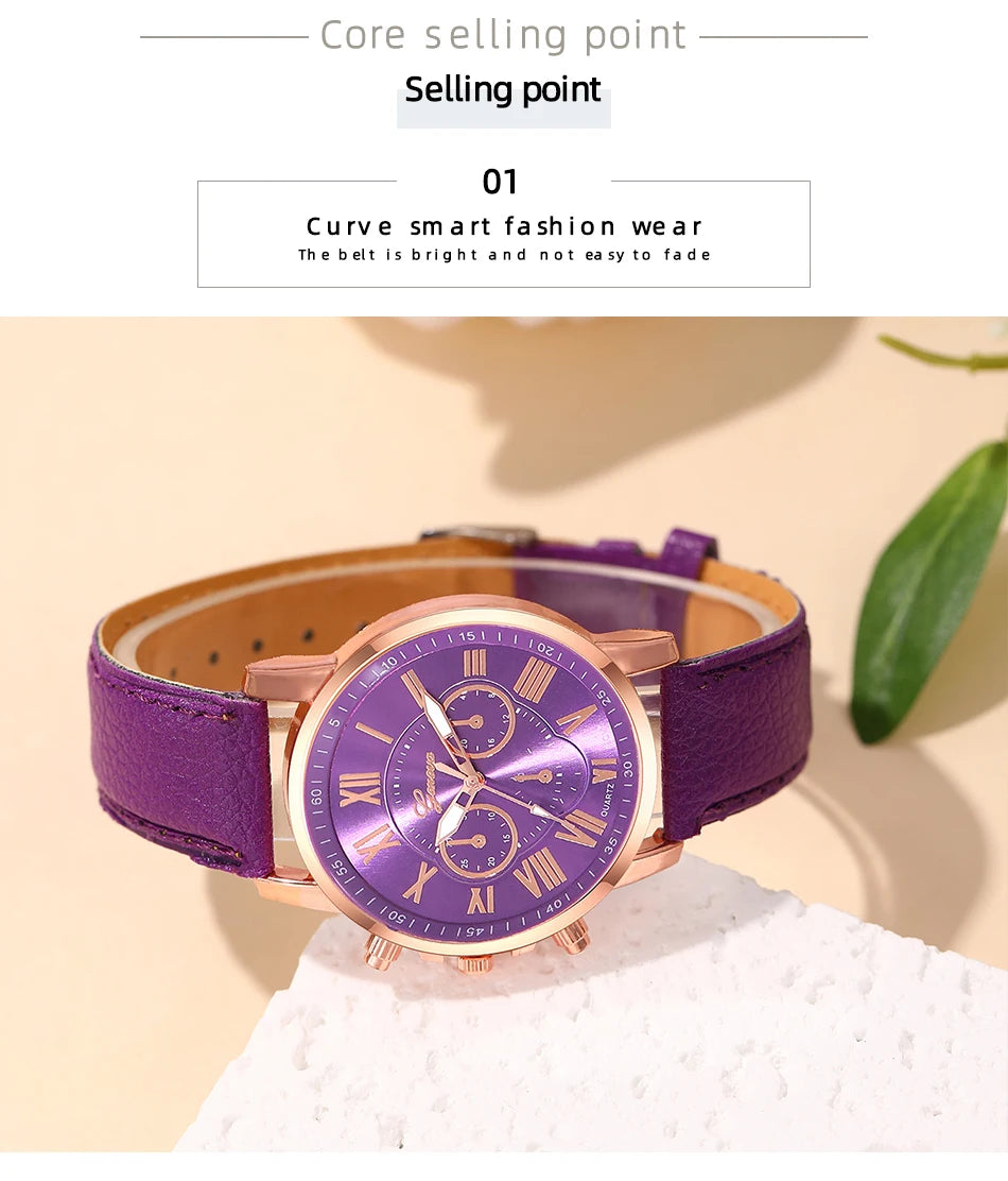 Reloj Mujer Mode Femmes Montres Dames Violet En Cuir Quartz Montre-Bracelet pour Femmes Bussiness Casual Montre Relogio Feminino