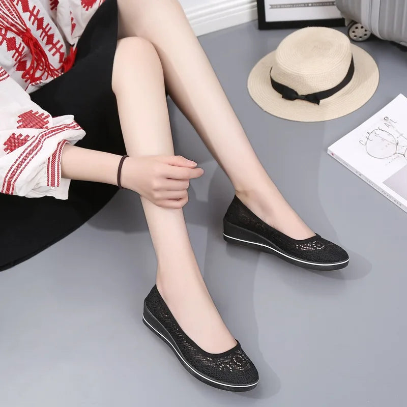 Chaussures Femme Blanches en Dentelle - Baskets Plates Respirantes Été
