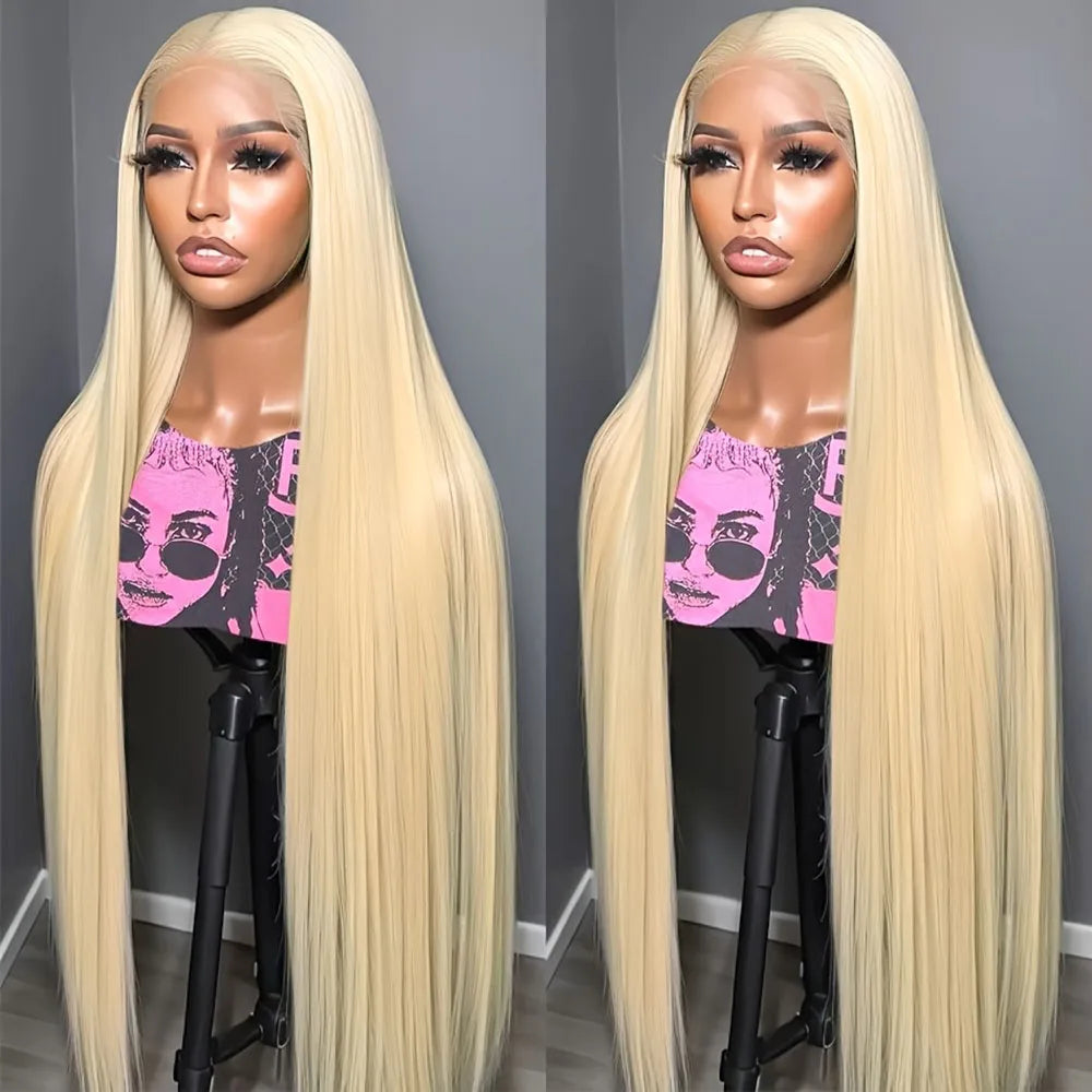Perruque Lace Frontal Wig 100% naturelle brésilienne, cheveux lisses, blond 613, 13x4, 13x6, HD, transparente, pre-plucked, pour femmes