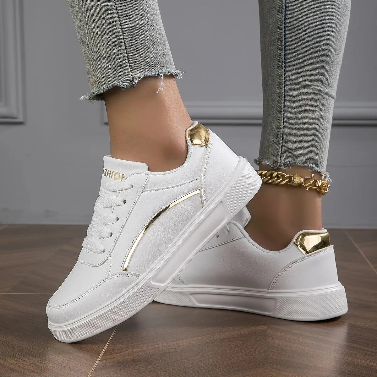 Espadrilles Femme Plateforme - Baskets Décontractées en Cuir