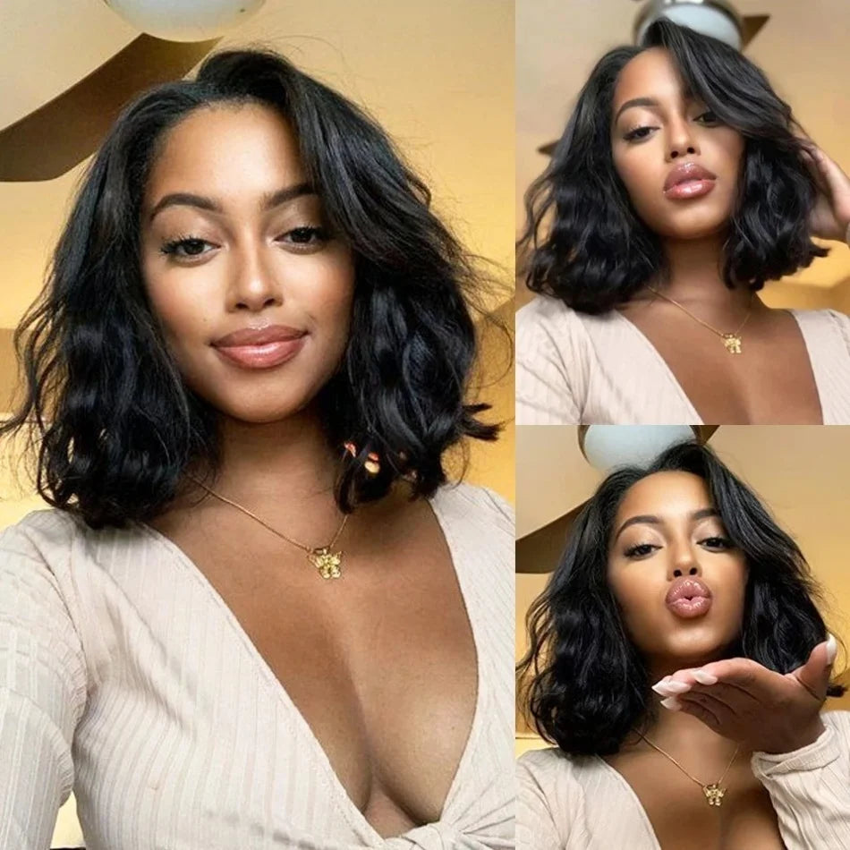 Perruques brésiliennes Bob Body Wave 13x4 Transparent dentelle avant cheveux humains vague lâche perruque courte 200% densité dentelle frontale Remy perruques
