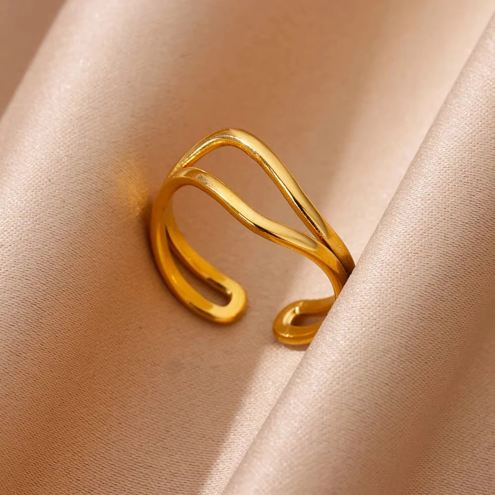 Bagues géométriques en acier inoxydable et Zircon pour femmes, bijoux de luxe, mauvais œil, couleur or, réglables, tendance, cadeau esthétique de mariage