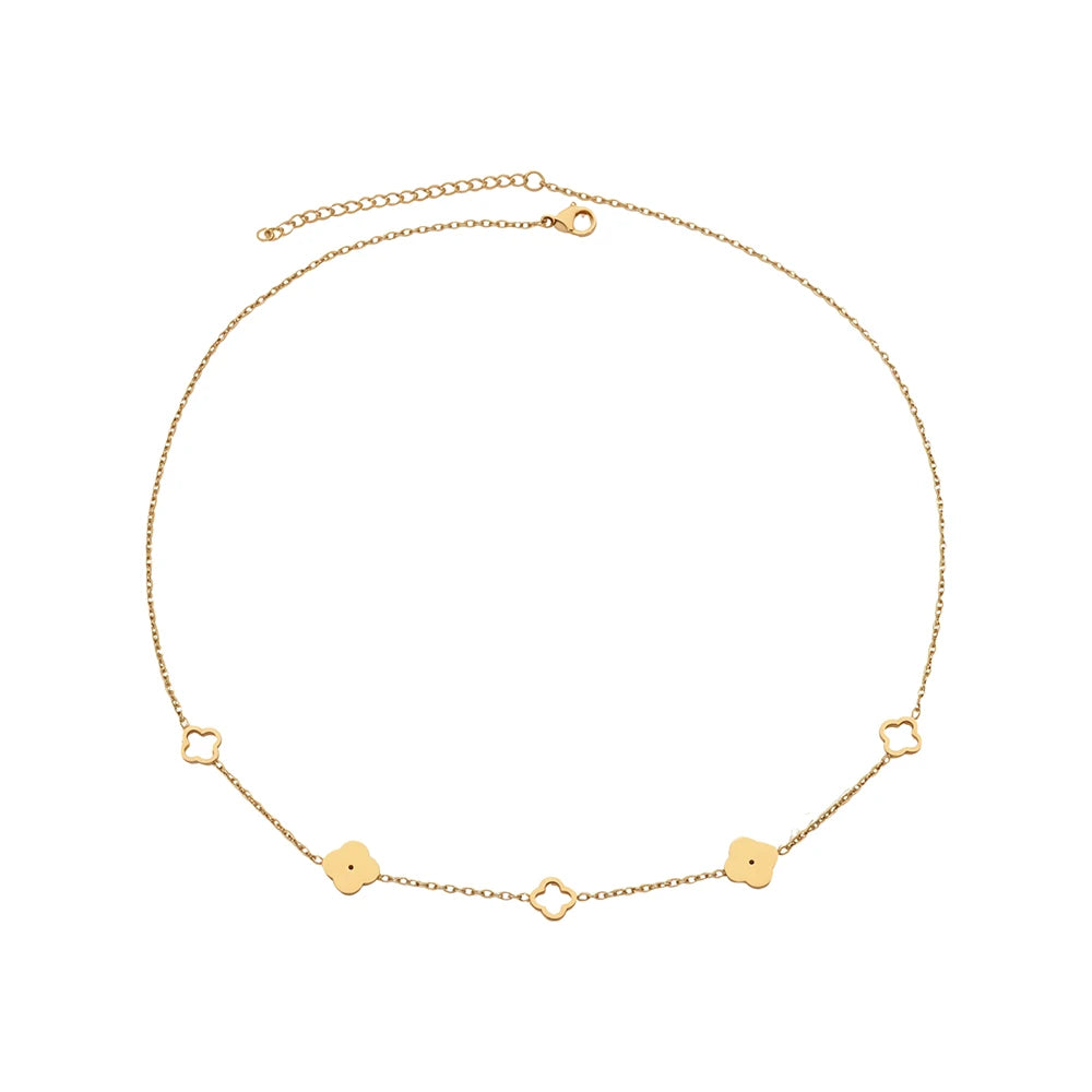 Collier trèfle à quatre feuilles en acier inoxydable pour femmes, Design creux porte-bonheur, chaîne de clavicule Simple à la mode, bijoux cadeaux
