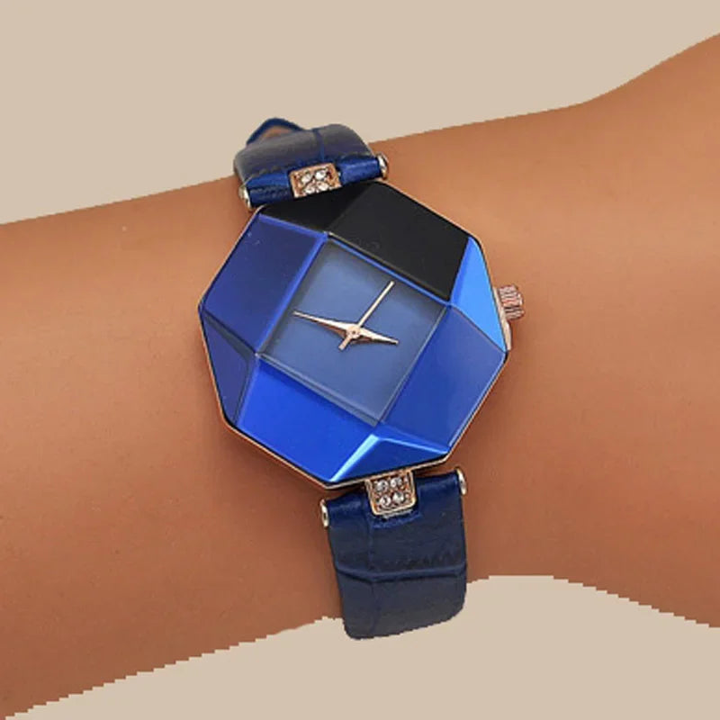 Créatif Design décontracté femmes Montre bracelet en cuir bleu Montre multicolore analogique Quartz montres dames Reloj Mujer Montre Femme