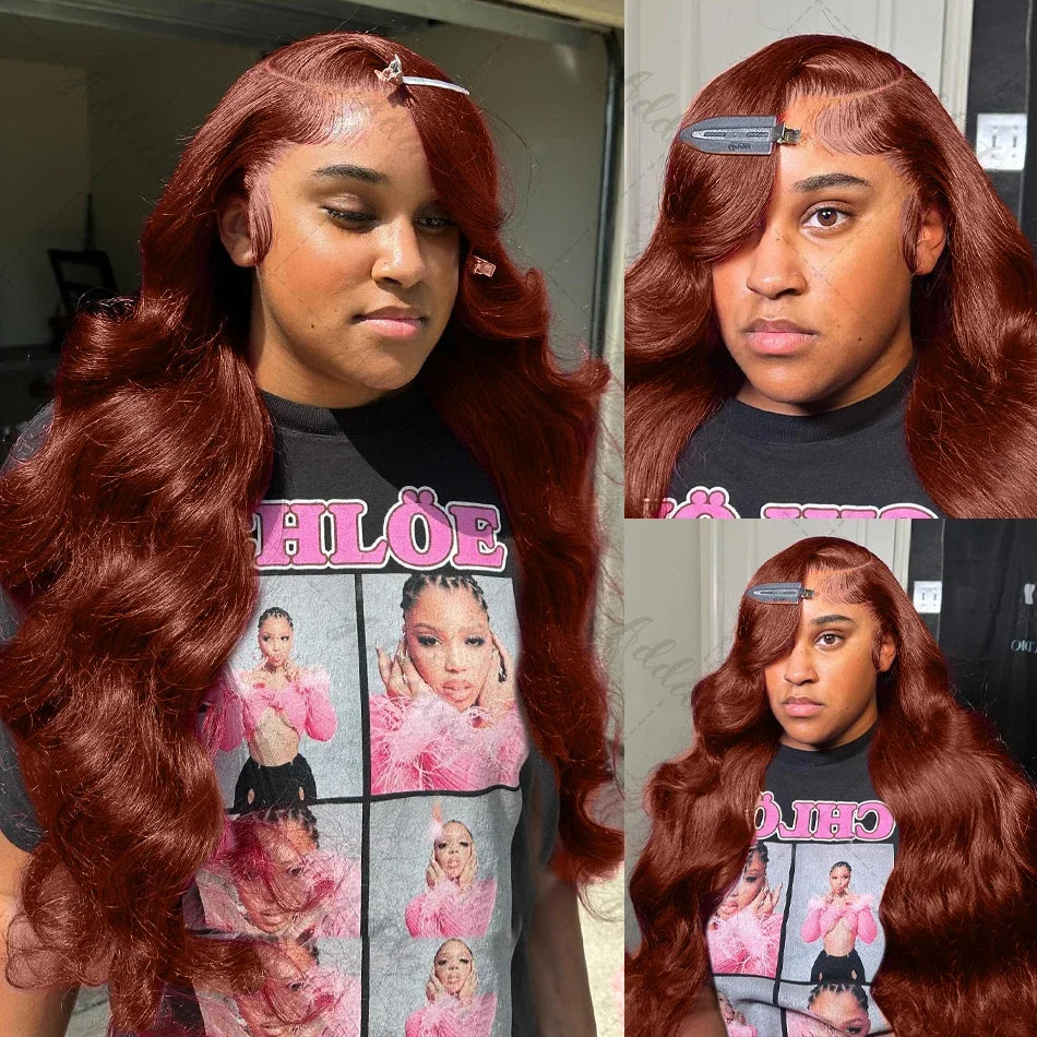 250% 30 32 pouces Brésilien 33 # Auburn rouge corps vague brun 13x4 Hd dentelle avant perruques cheveux humains couleur 13x6 dentelle frontale perruque