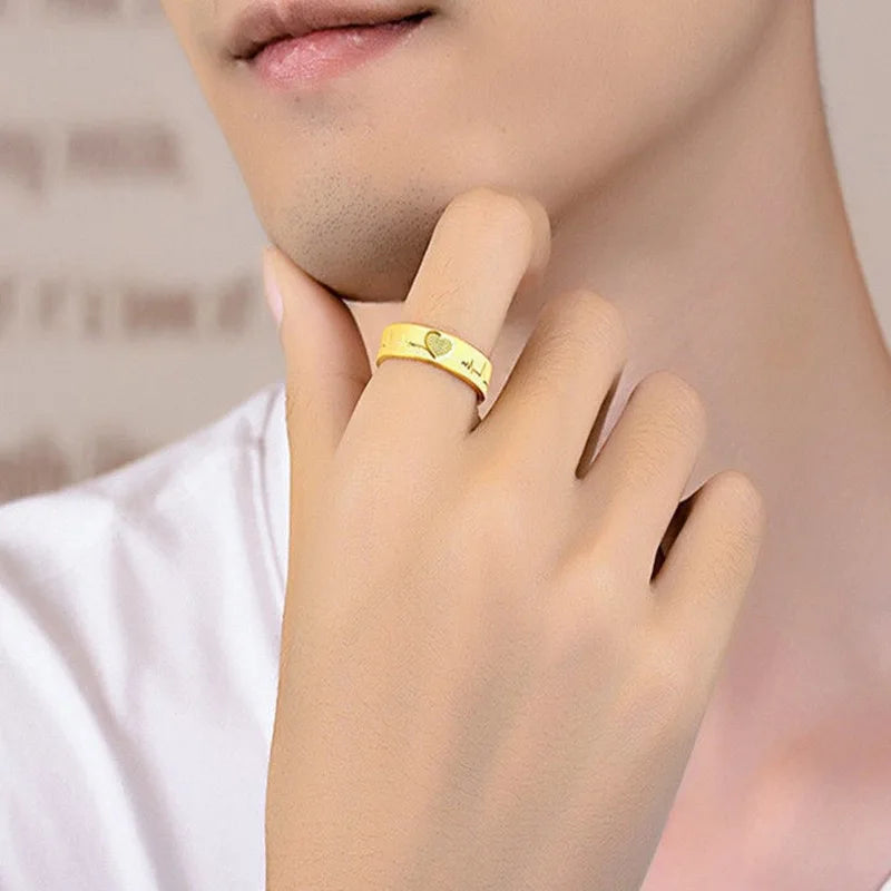 Bague Couple Or 24K Cœur - Sculpture CNC Boucle Fermée Premium