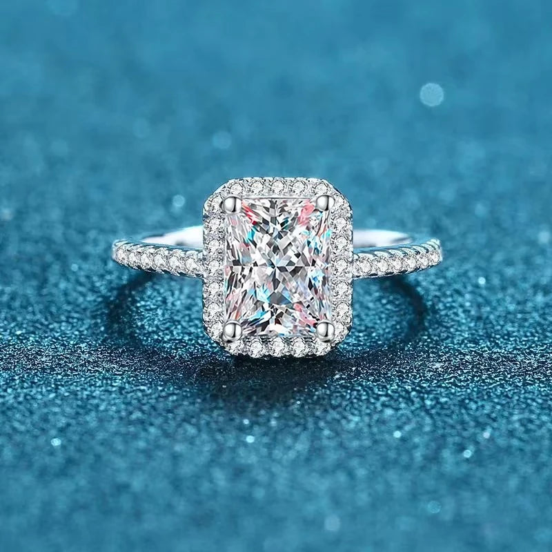 NeeTim – bague Moissanite 2 carats pour femmes, diamant taille émeraude rayonnante, argent Sterling 925 avec bracelet de mariée plaqué or 18 carats