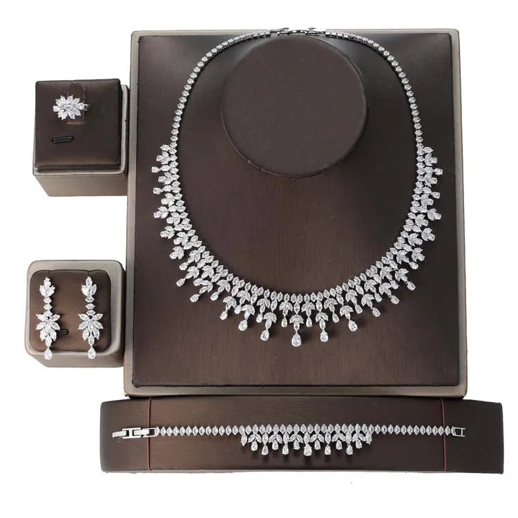 Ensemble Bijoux Goutte d'Eau 4 Pièces - Zircone Cubique Or Blanc