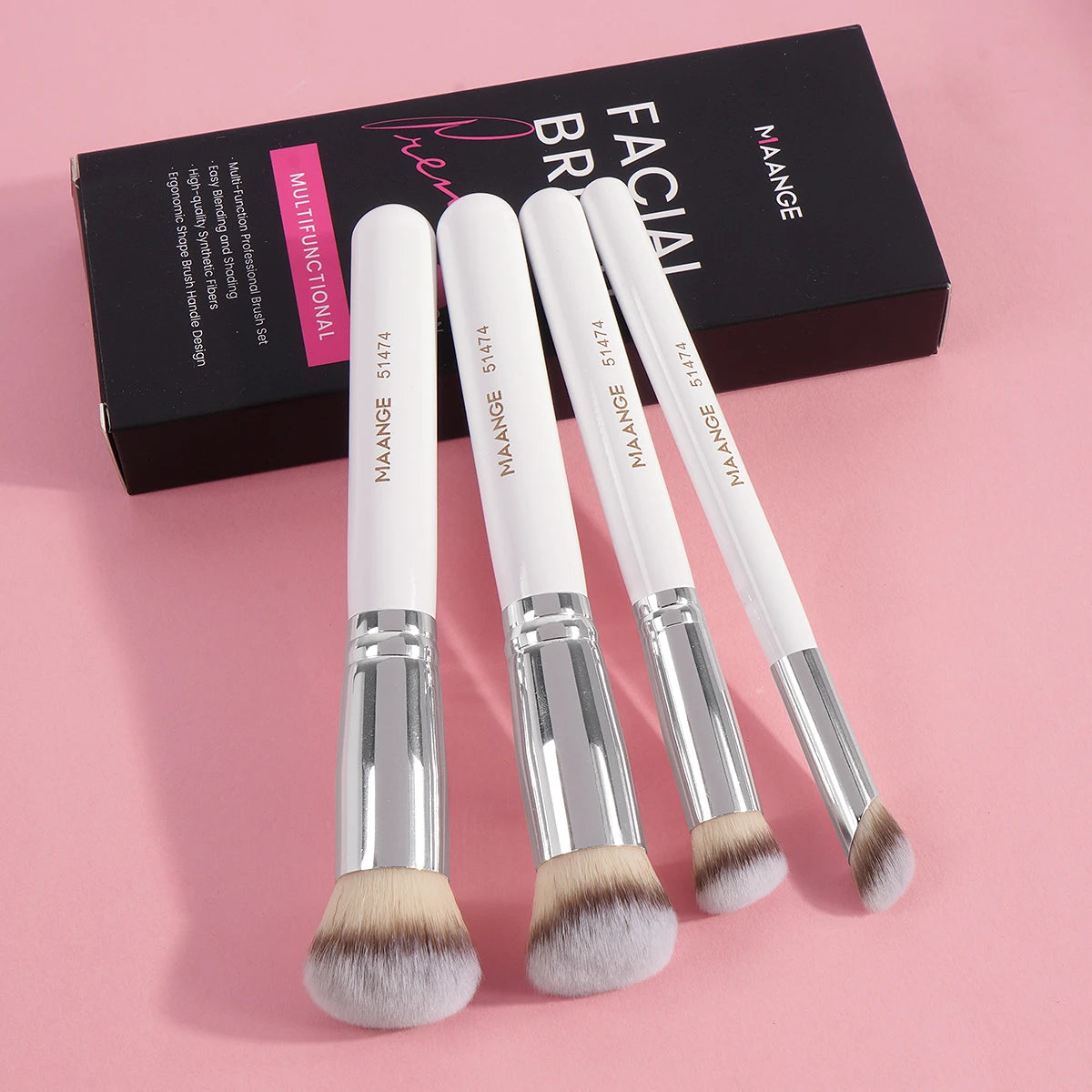 MAANGE-Kit de pinceaux de maquillage pour le visage pour femme, correcteur de fond de teint, poils doux, outil de beauté impeccable, coffret cadeau, 4 pièces