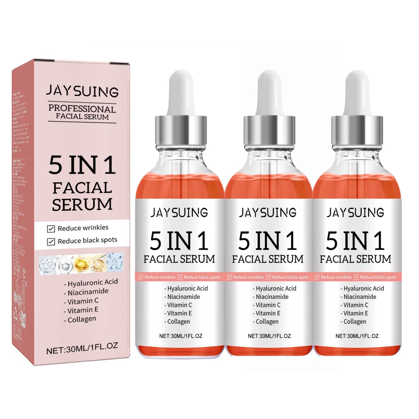 Sérum pour le visage 5 en 1, estompe les ridules, raffermissant, rétrécit les pores, hydratant, éclaircissant, acide hyaluronique, rétinol, 1/2/3 pièces