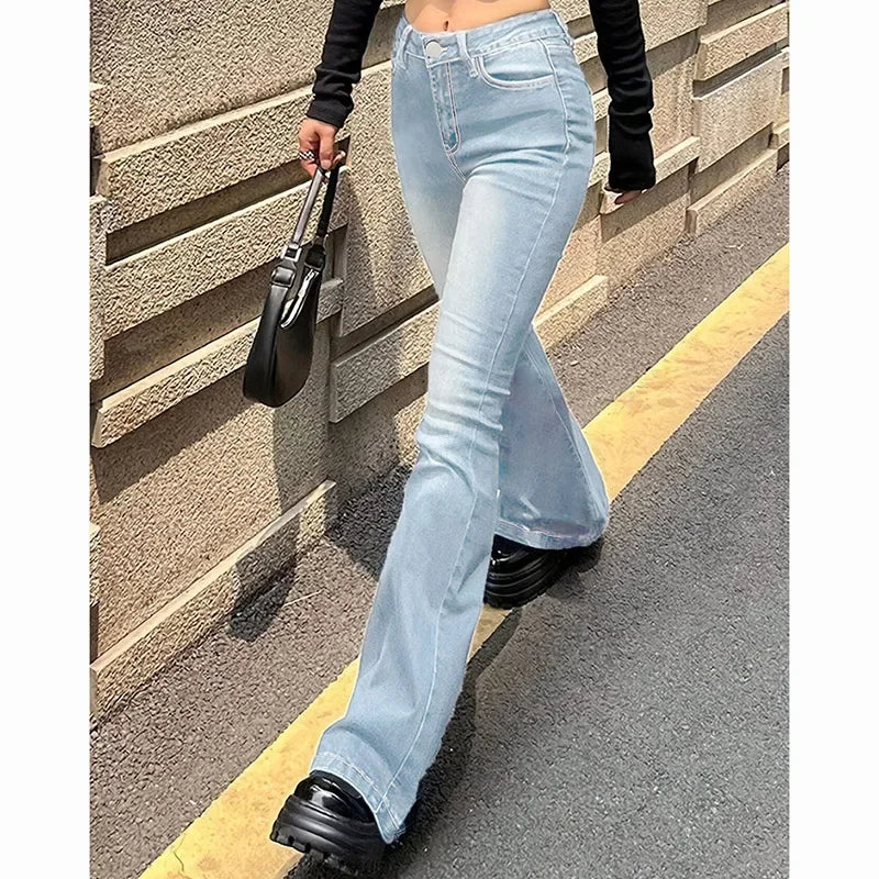 Jean Évasé Premium Femme Taille Haute - Denim Stretch Haute Qualité Bootcut