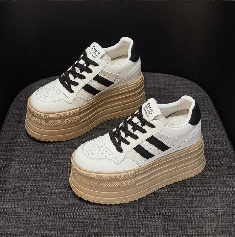 Lencensa - Baskets Compensées Femme Premium | Chaussures Cuir Véritable 10cm de Qualité Supérieure