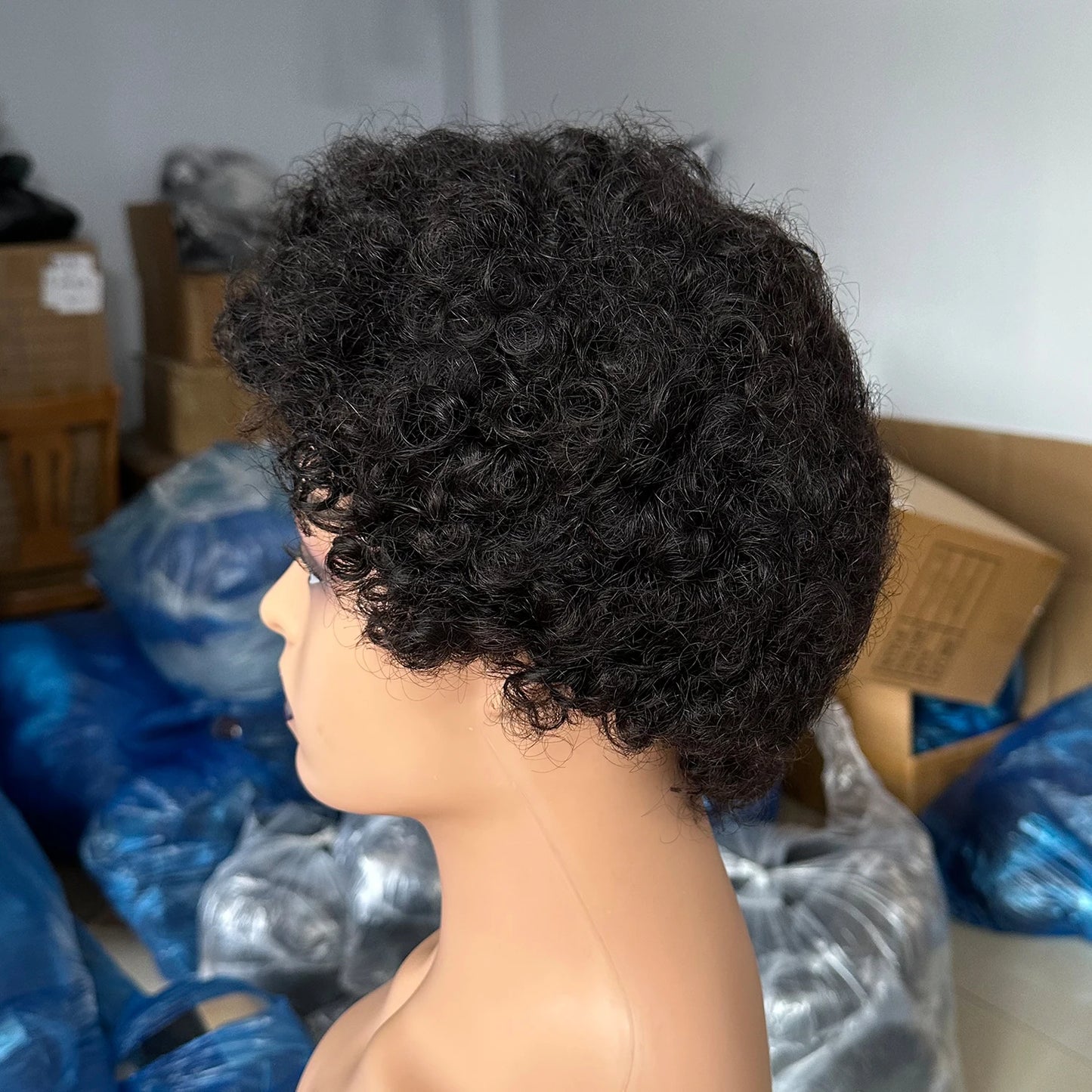 Perruques brésiliennes courtes coupe lutin pour femmes noires cheveux humains Afro crépus bouclés perruque africaine bouclée pleine Machine faite perruque