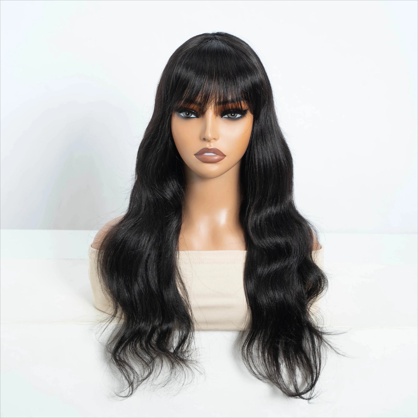 Perruque brésilienne de cheveux humains de vague de corps de densité 180% avec la frange porter pour aller perruques de cheveux humains brun naturel pour les femmes perruque profonde lâche - Lencensa