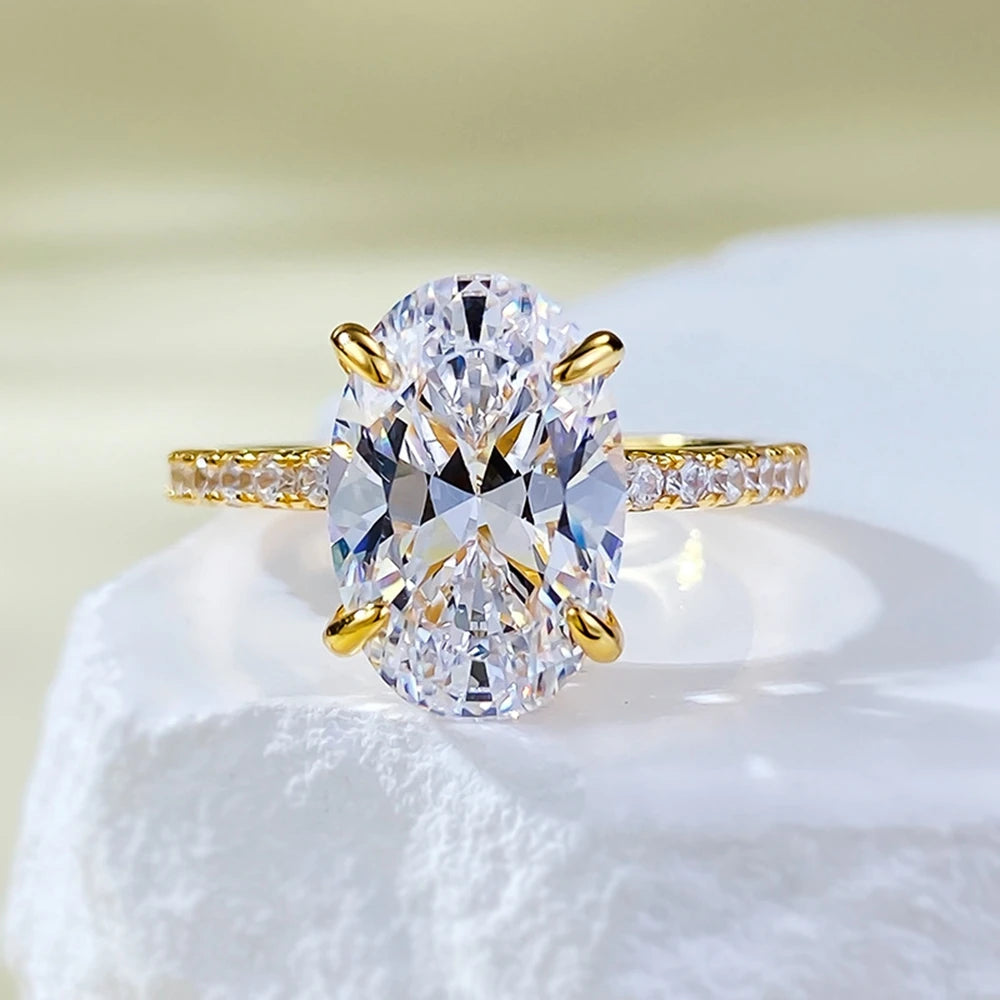 Bague Argent 925 Plaqué Or 18K - Saphir Ovale 8x12mm Laboratoire