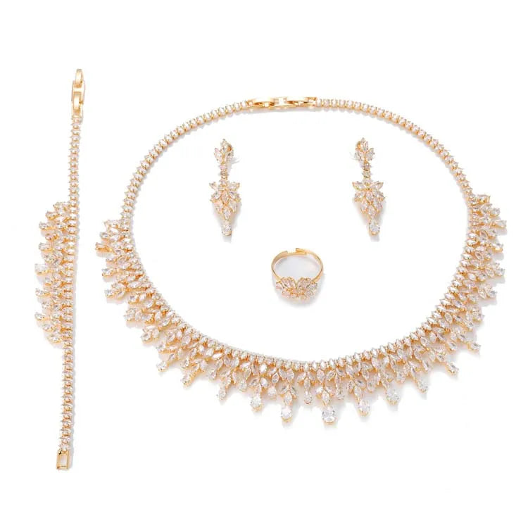 Ensemble Bijoux Goutte d'Eau 4 Pièces - Zircone Cubique Or Blanc