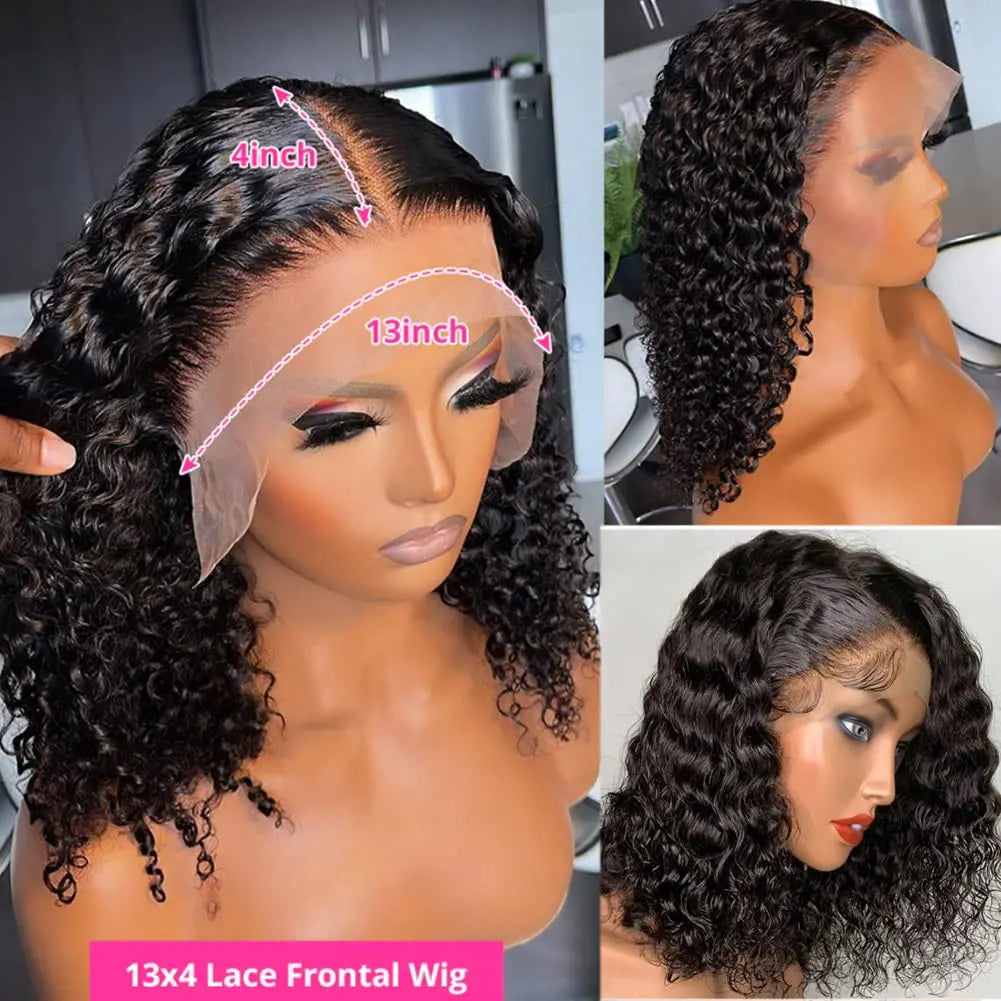 Perruque Bob brésilienne ondulée courte bouclée 8-16 perruque Lace Closure perruque vague d'eau 13x4 dentelle avant perruques de cheveux humains pour les femmes noires