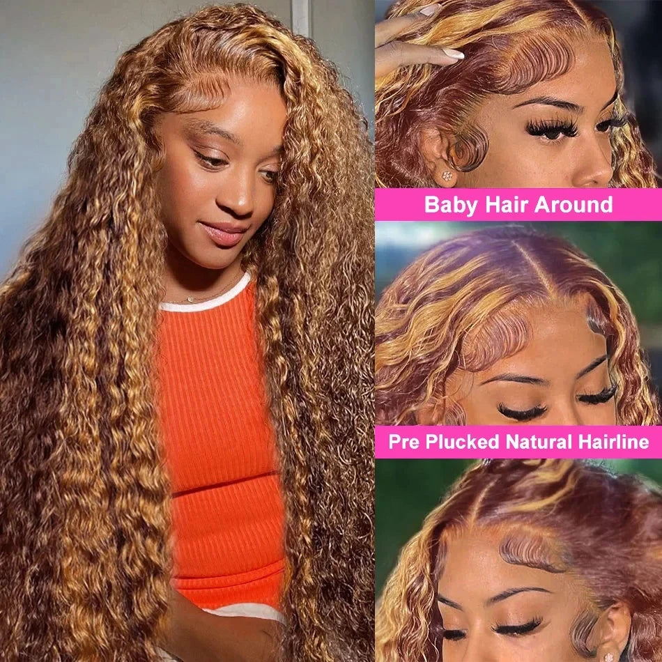 30 36 pouces bouclés mettre en évidence perruque cheveux humains miel blond 13x4 dentelle avant vague profonde 13x6 Hd dentelle frontale perruque brésilienne pour les femmes